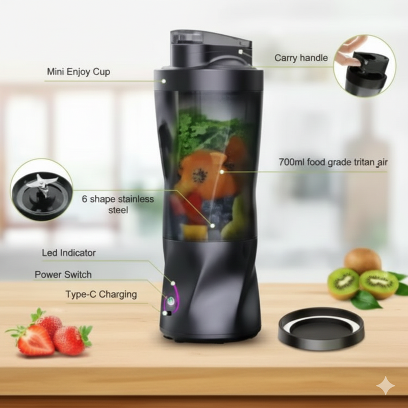 2025 new portable electric wireless juicer USB charging 700ml large-capacity large household juicer Fruit sctional 700ML Blender