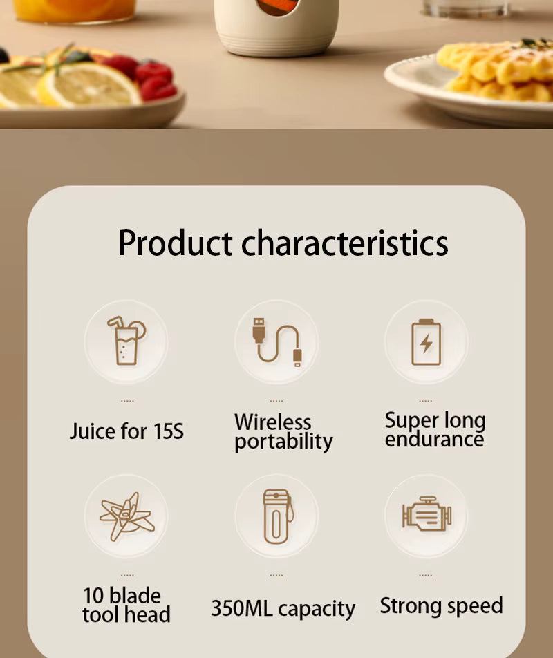 4/10 Blades Electric Portable Blender 350ML Juicer Fruit Mixers USB Rechargeable Smoothie Juicer Cup Squeezer Juice Maker