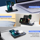 30W LED Fast Wireless Charger Stand 3 in 1 Foldable Charging Station For iPhone 15 14 13 12 11 Apple Watch 9 8 7 6 5 Air pods Pro