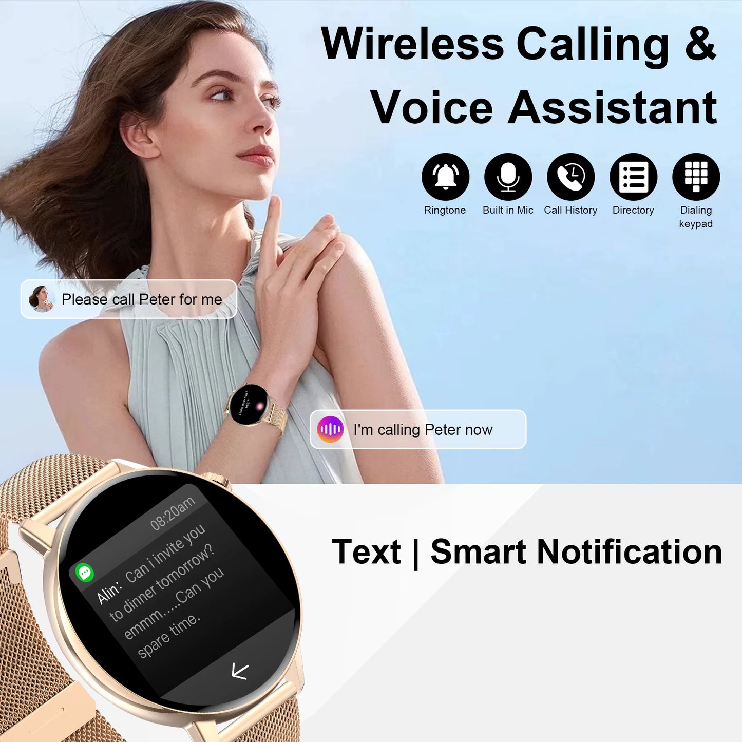 New 1.32" Full Touch Sports Smart Watch — Call Function, Fitness Tracking, Step Count&Calorie Calc, Sports Modes, Message Alerts, 360P Display, USB Charging, Alloy Body, 500mAh Battery, Wireless, Dialing & Wallpaper, Music, Remote Camera, Android & iPhone