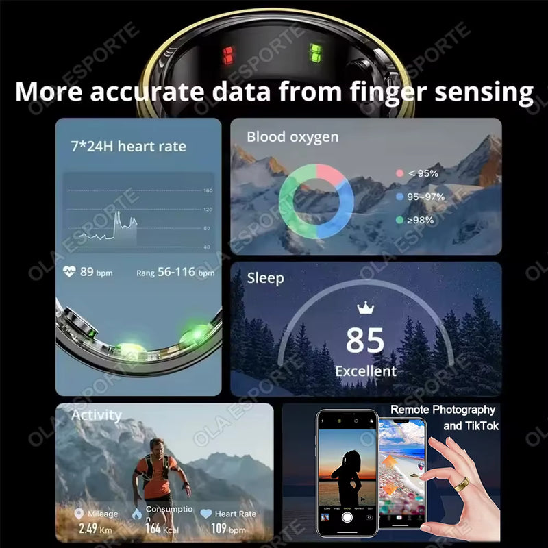 2025 Smart Ring Blood Pressure Heart Rate Sleep Monitoring Smart Ring IP68 & 5ATM Waterproof Multi-sport Mode Smart Ring Man Women