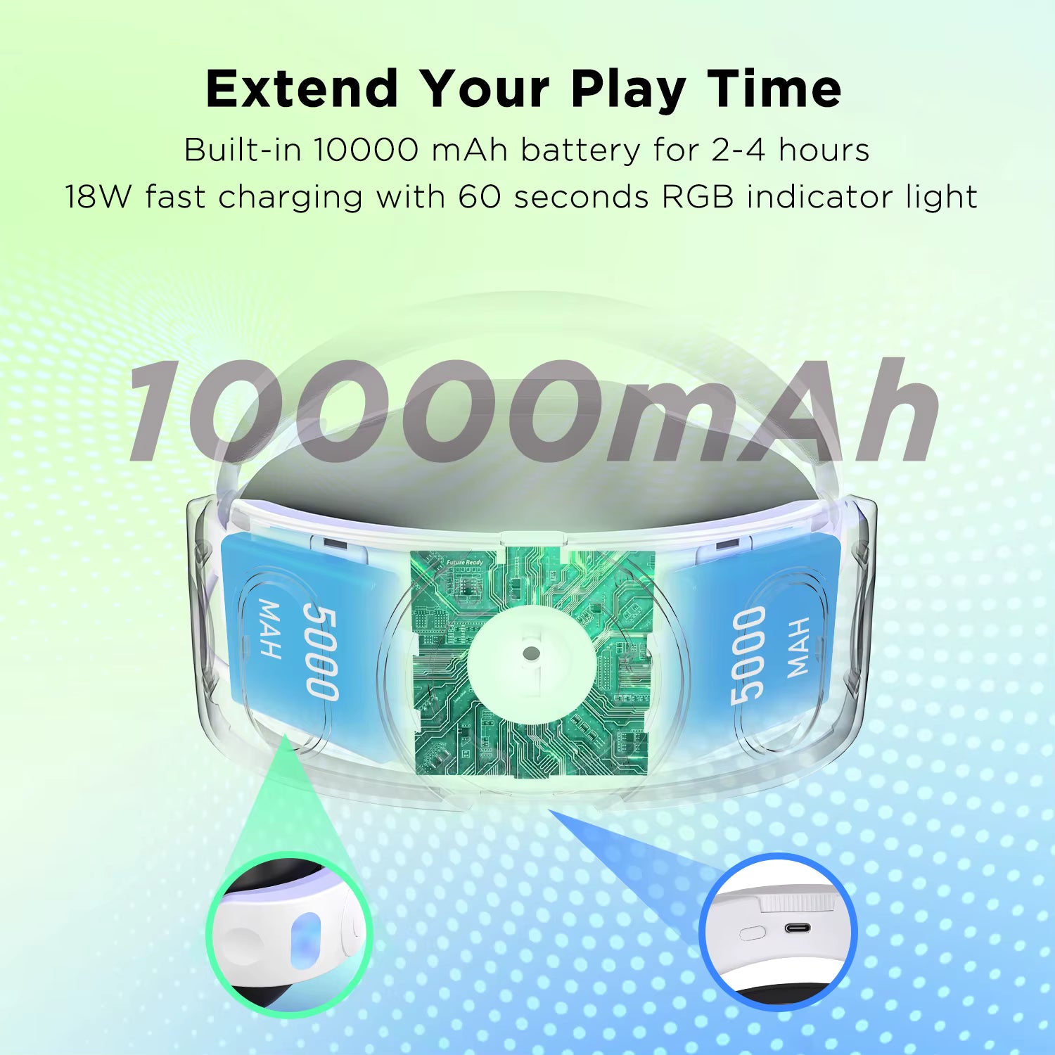 10000mAh Battery Comfort Head Strap For Meta Quest 3/3s Replacement Elite Strap PD18W Charging Enhanced Playtime, Carrying Case